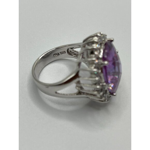Large Oval Purple CZ & Clear Accents Sterling Silver Ring 925 Marked‎ - Picture 8 of 11